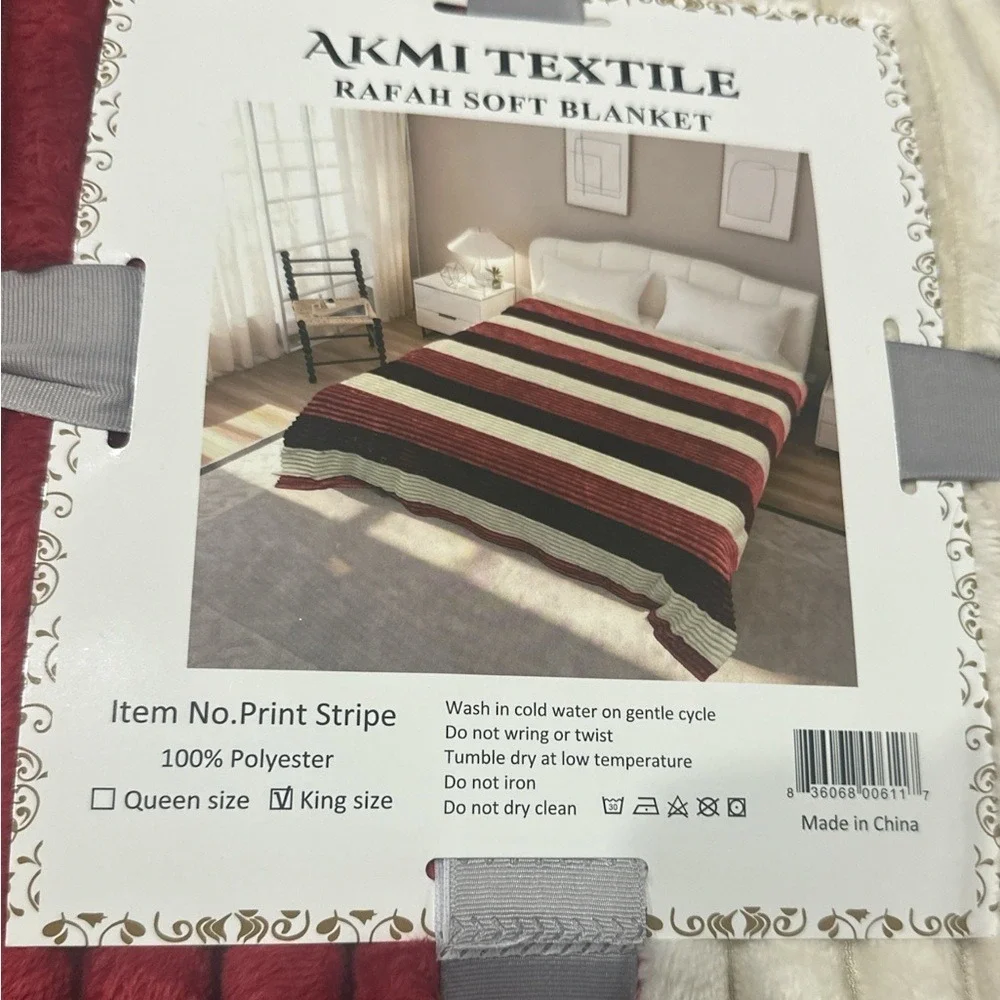 Super Soft King Size Blanket - Red, White, and Brown, New in Package